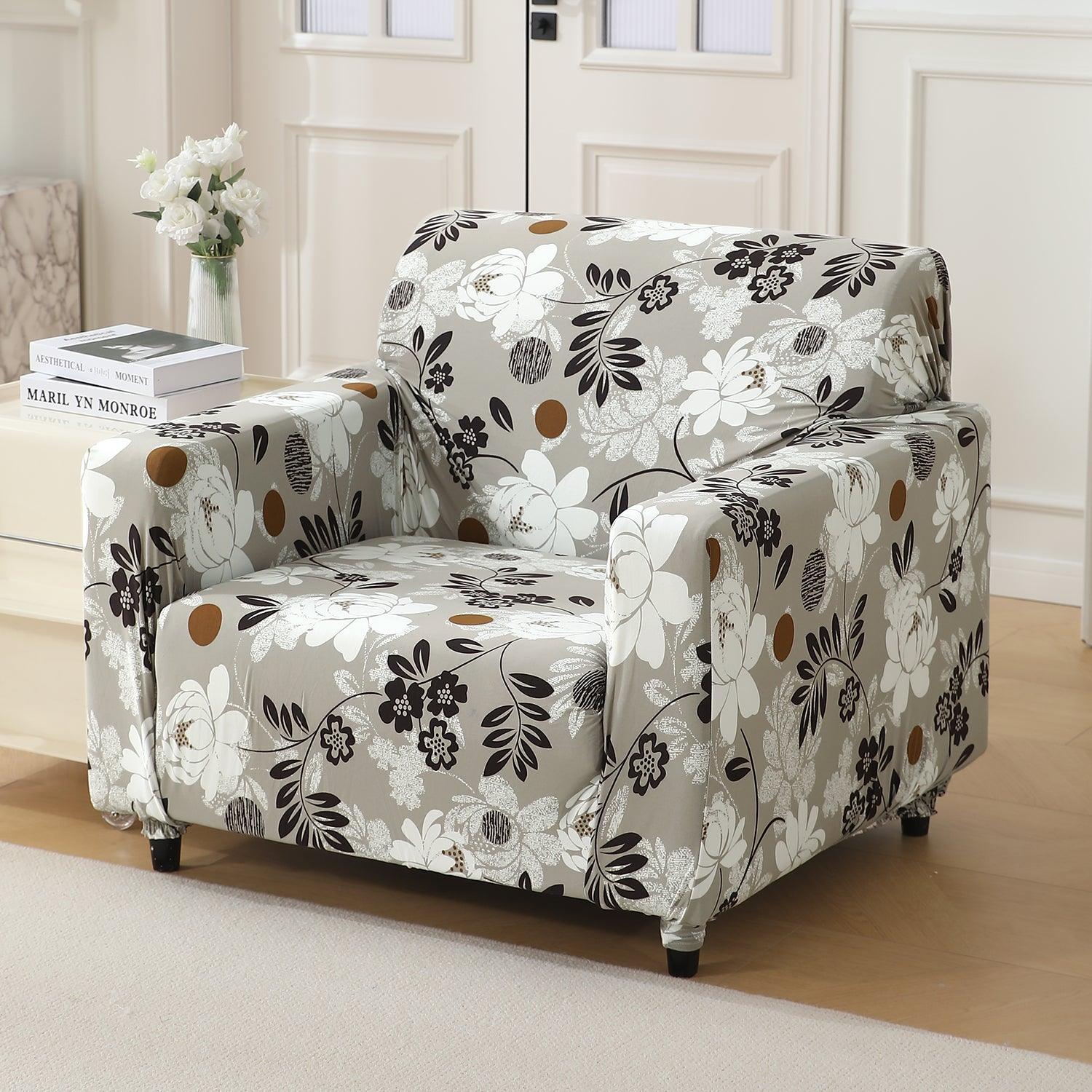 Feather Brown Floral Colour stretchable single sofa cover​