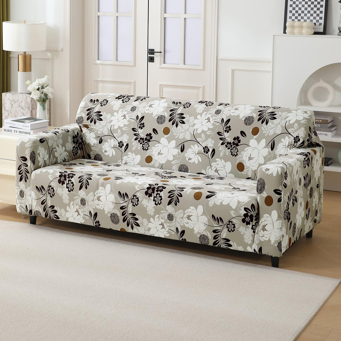 Feather Brown Floral Colour elastic 3 seater sofa cover​s