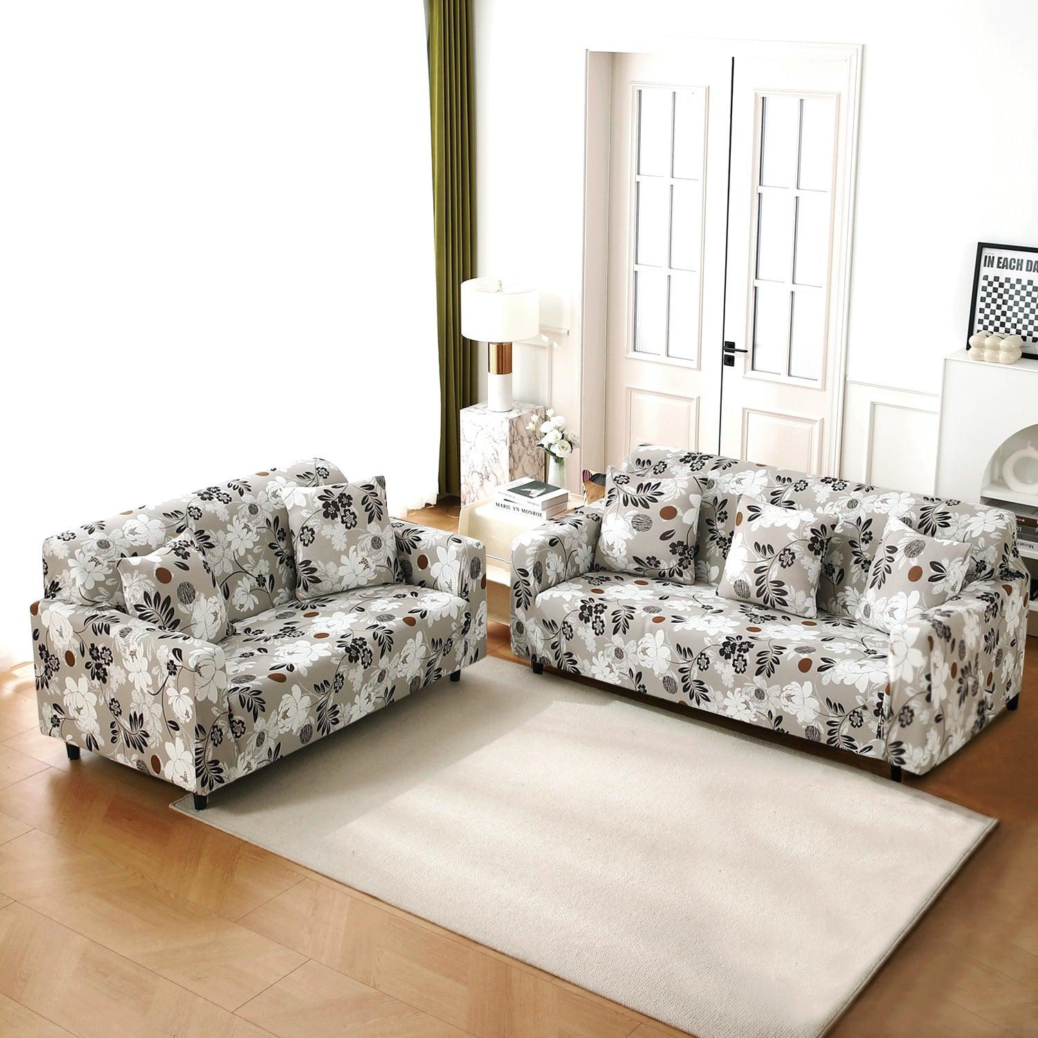 Feather Brown Floral Colour elastic sofa cover 3 2 seater​ sofas
