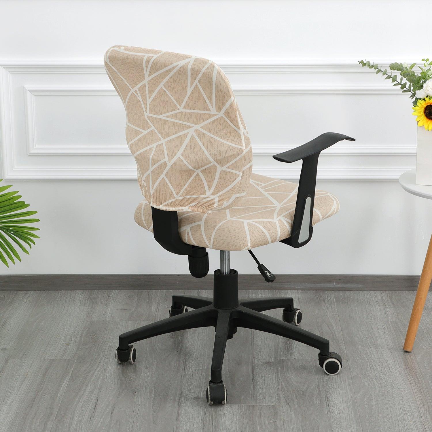 HOKIPO 140gsm Stretchable Office Chair Cover, Beige Abstract Geometry - HOKIPO | Har Ghar ka Humsafar