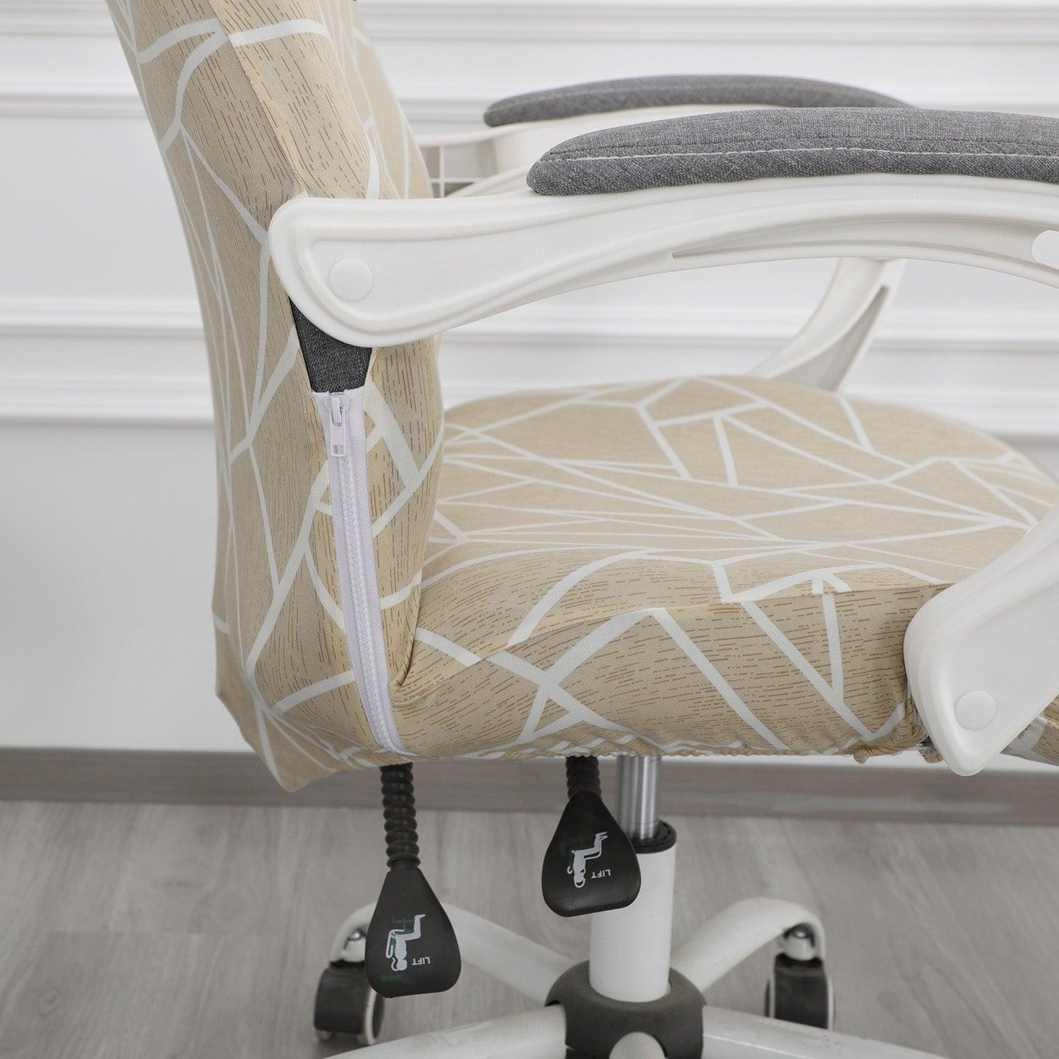 HOKIPO 140gsm Stretchable Office Chair Cover, Beige Abstract Geometry - Medium / Large - HOKIPO | Har Ghar ka Humsafar