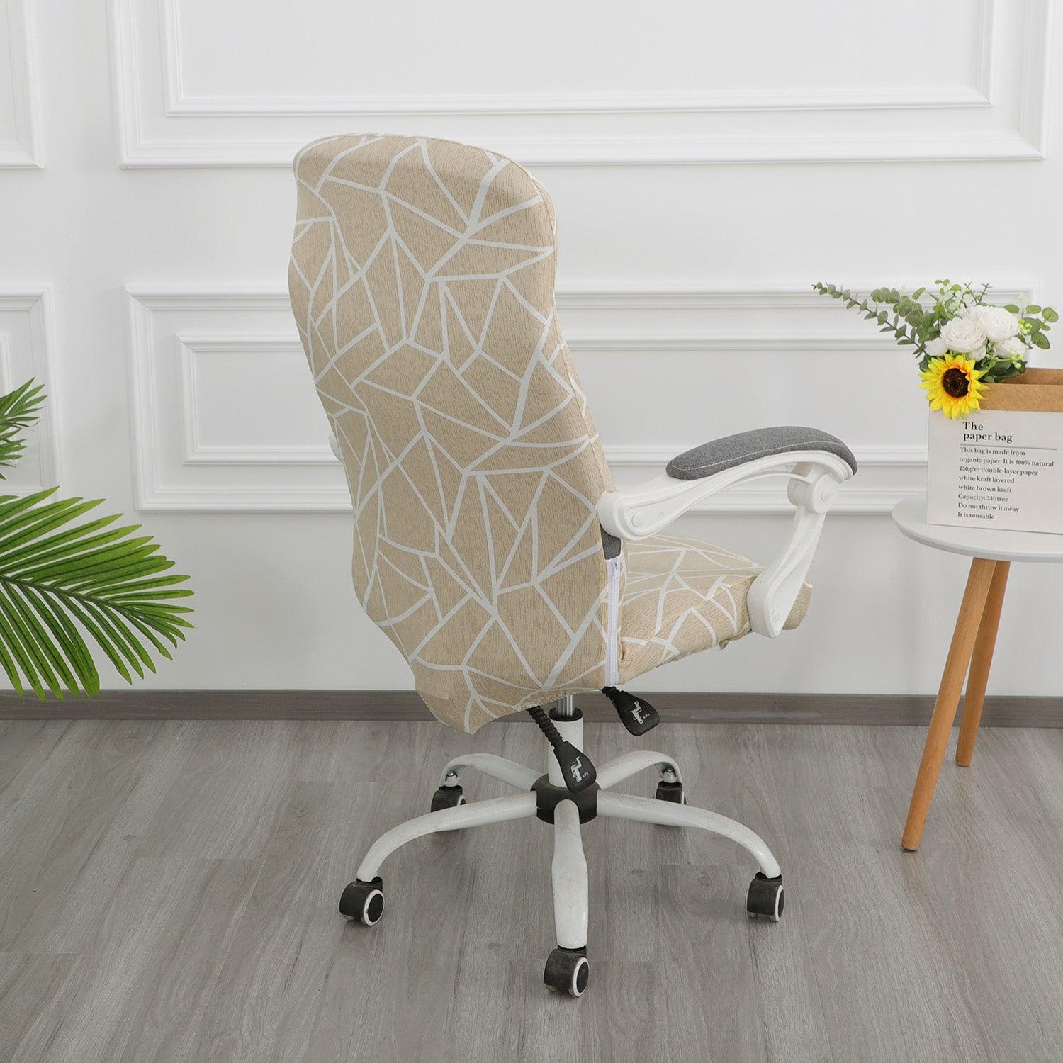 HOKIPO 140gsm Stretchable Office Chair Cover, Beige Abstract Geometry - Medium / Large - HOKIPO | Har Ghar ka Humsafar