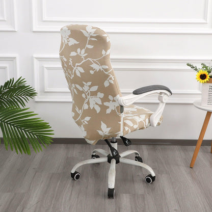 HOKIPO 140gsm Stretchable Office Chair Cover, Buff Brown Sillehoute Floral - Medium / Large - HOKIPO | Har Ghar ka Humsafar