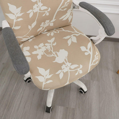 HOKIPO 140gsm Stretchable Office Chair Cover, Buff Brown Sillehoute Floral - Medium / Large - HOKIPO | Har Ghar ka Humsafar