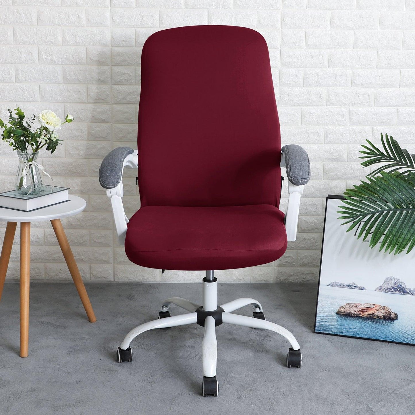 HOKIPO 140gsm Stretchable Office Chair Cover, Burgundy - Medium / Large - HOKIPO | Har Ghar ka Humsafar