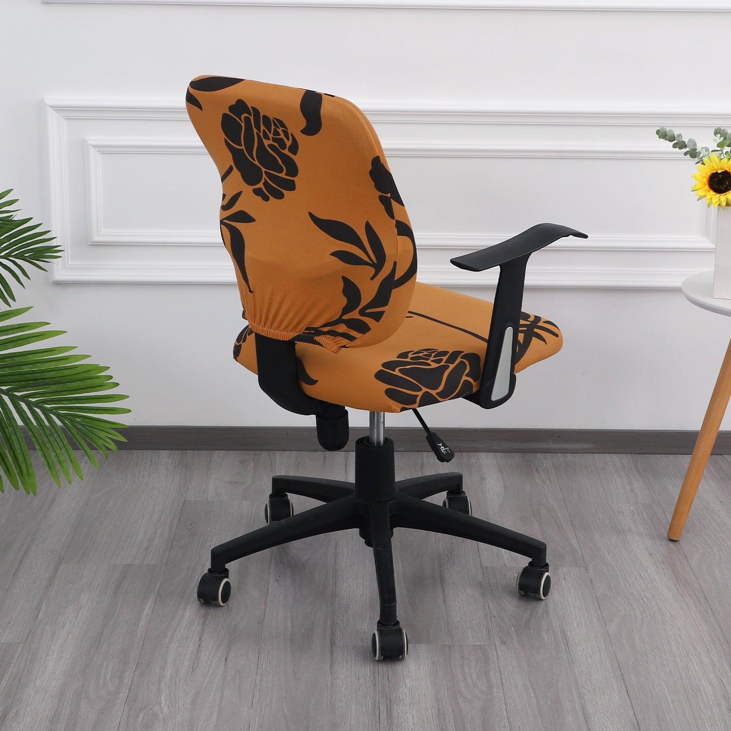 HOKIPO 140gsm Stretchable Office Chair Cover, Copper Brown Floral - HOKIPO | Har Ghar ka Humsafar