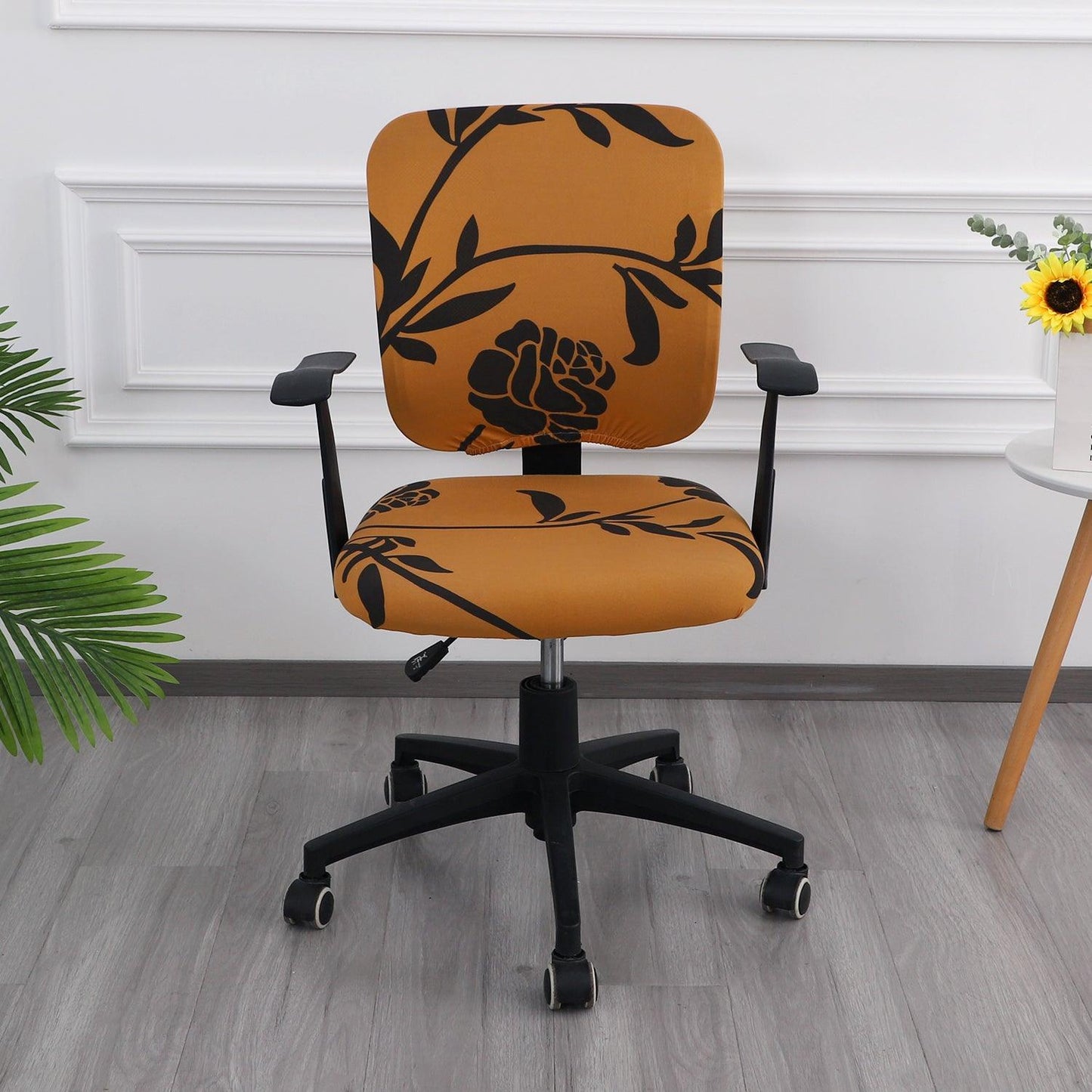 HOKIPO 140gsm Stretchable Office Chair Cover, Copper Brown Floral - HOKIPO | Har Ghar ka Humsafar