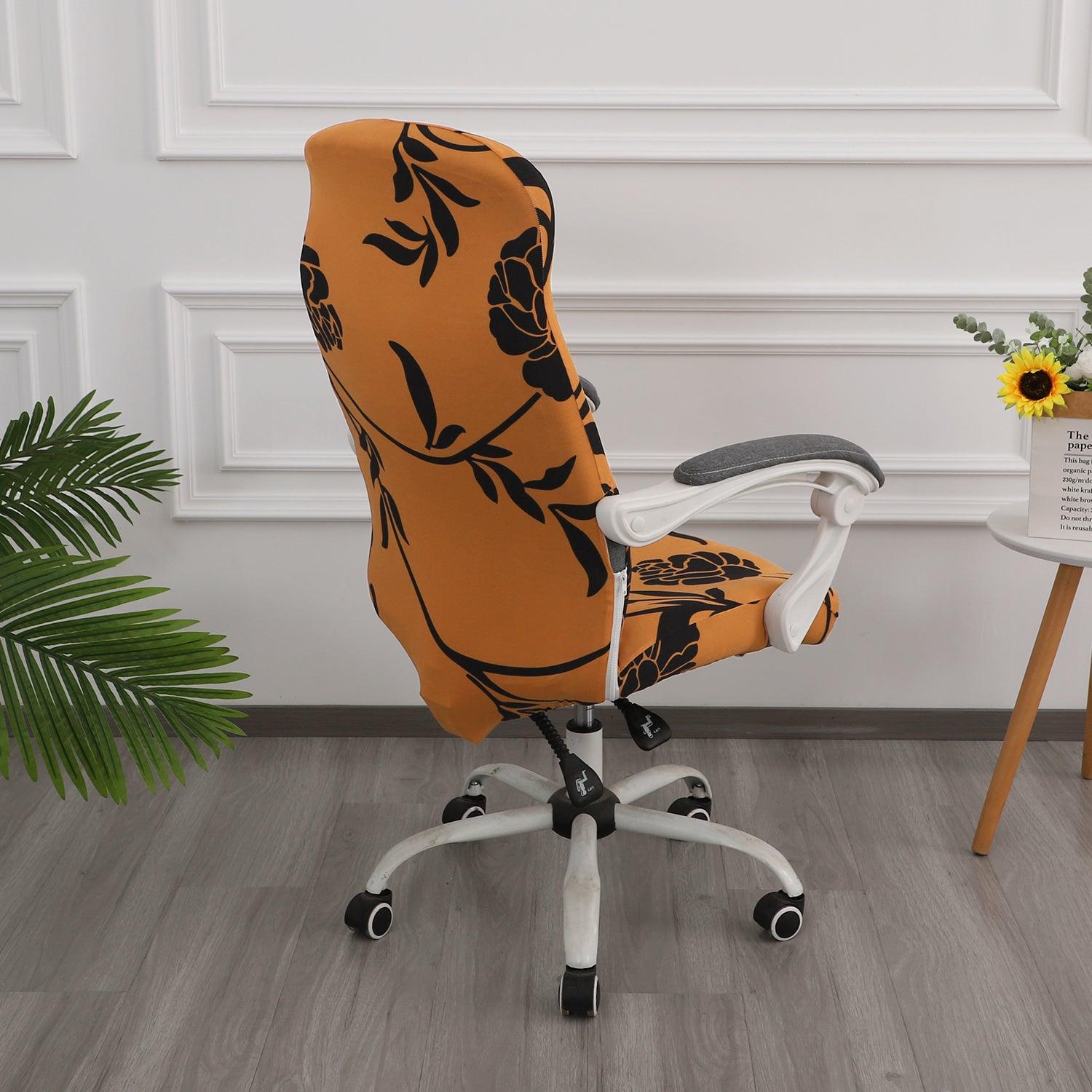 HOKIPO 140gsm Stretchable Office Chair Cover, Copper Brown Floral - Medium / Large - HOKIPO | Har Ghar ka Humsafar