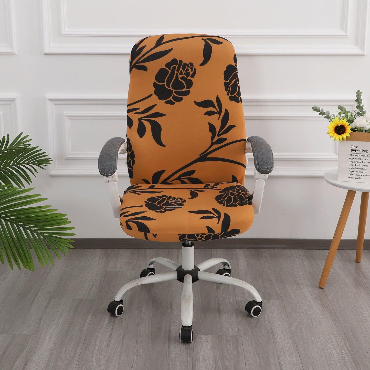 HOKIPO 140gsm Stretchable Office Chair Cover, Copper Brown Floral - Medium / Large - HOKIPO | Har Ghar ka Humsafar