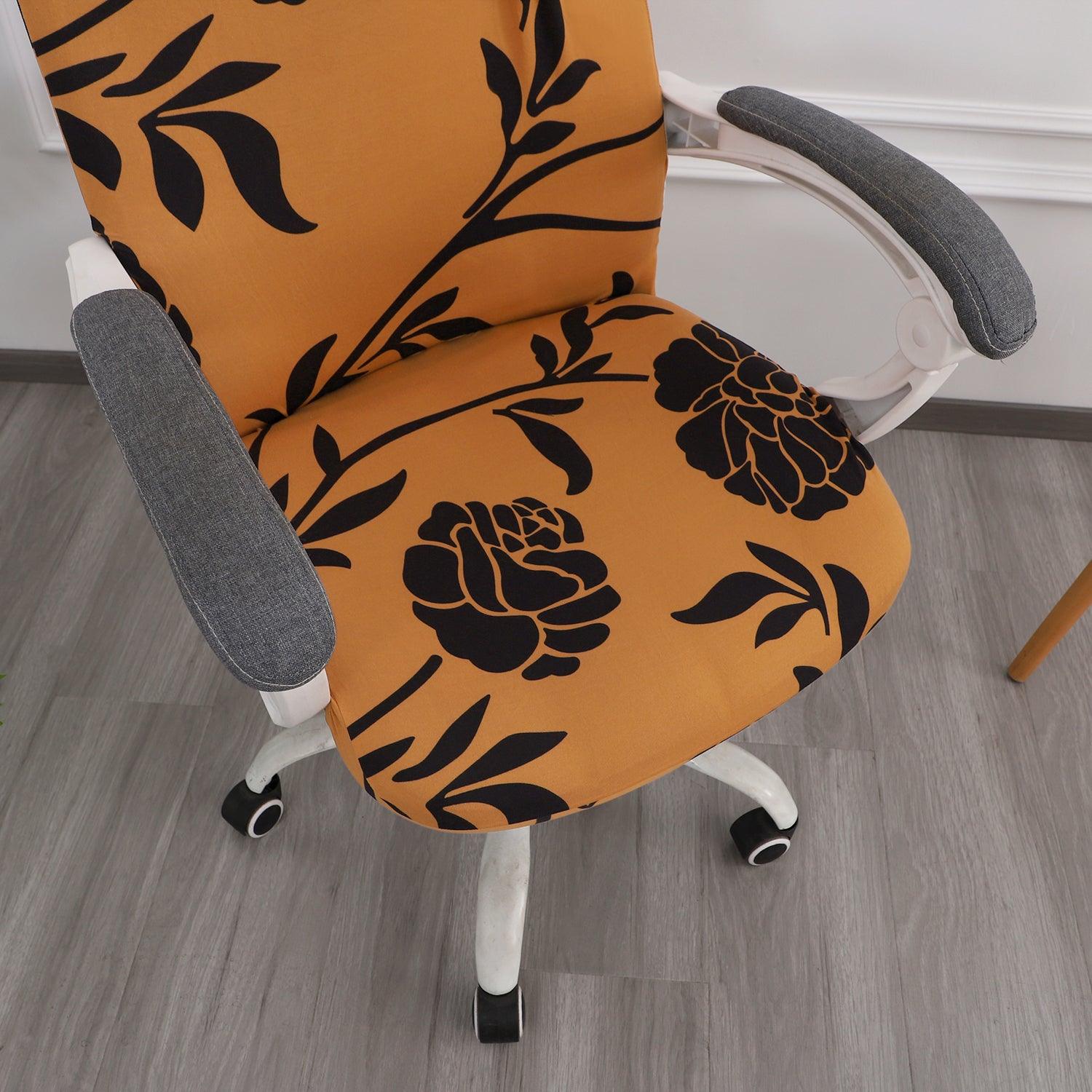 HOKIPO 140gsm Stretchable Office Chair Cover, Copper Brown Floral - Medium / Large - HOKIPO | Har Ghar ka Humsafar