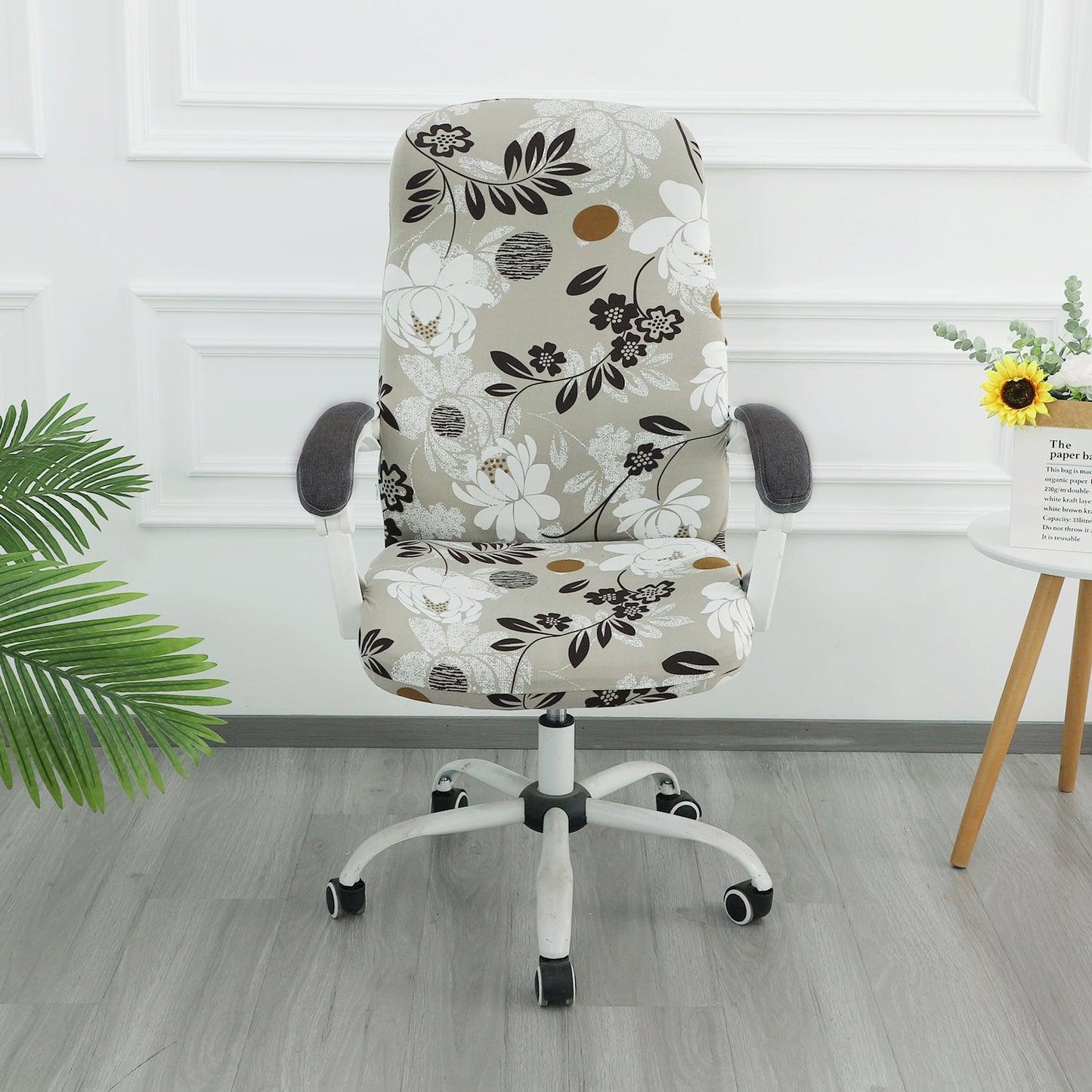 HOKIPO 140gsm Stretchable Office Chair Cover, Feather Brown Floral - Medium / Large - HOKIPO | Har Ghar ka Humsafar