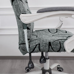 HOKIPO 140gsm Stretchable Office Chair Cover, Intense Grey Abstract Floral - Medium / Large - HOKIPO | Har Ghar ka Humsafar