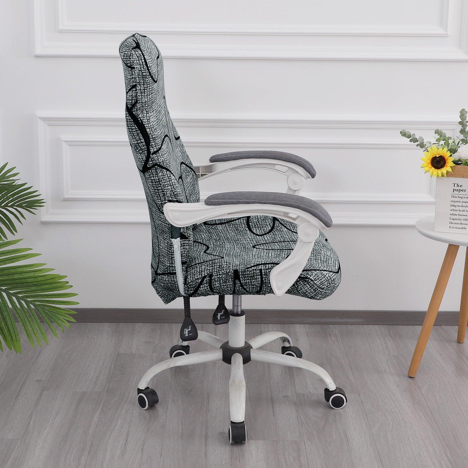 HOKIPO 140gsm Stretchable Office Chair Cover, Intense Grey Abstract Floral - Medium / Large - HOKIPO | Har Ghar ka Humsafar