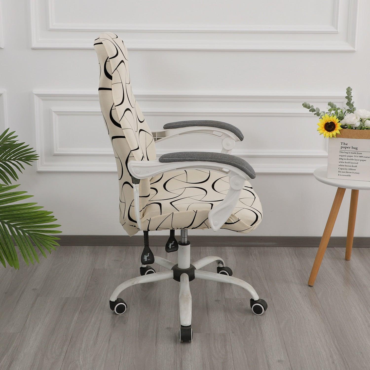 HOKIPO 140gsm Stretchable Office Chair Cover, Natural Beige Abstract Art - Medium / Large - HOKIPO | Har Ghar ka Humsafar