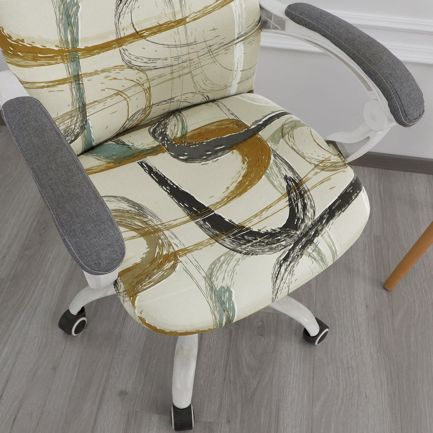 HOKIPO 140gsm Stretchable Office Chair Cover, Parchement Beige Abstract Art - Medium / Large - HOKIPO | Har Ghar ka Humsafar