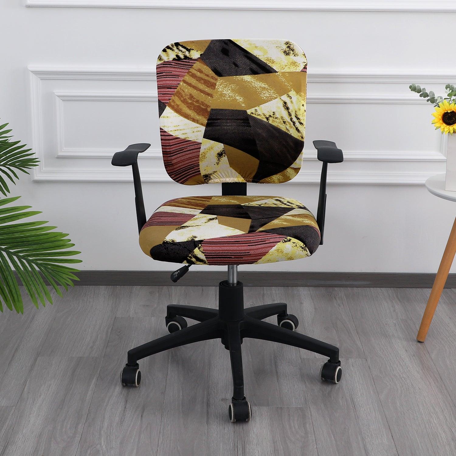 HOKIPO 140gsm Stretchable Office Chair Cover, Wine Abstract Geometry - HOKIPO | Har Ghar ka Humsafar