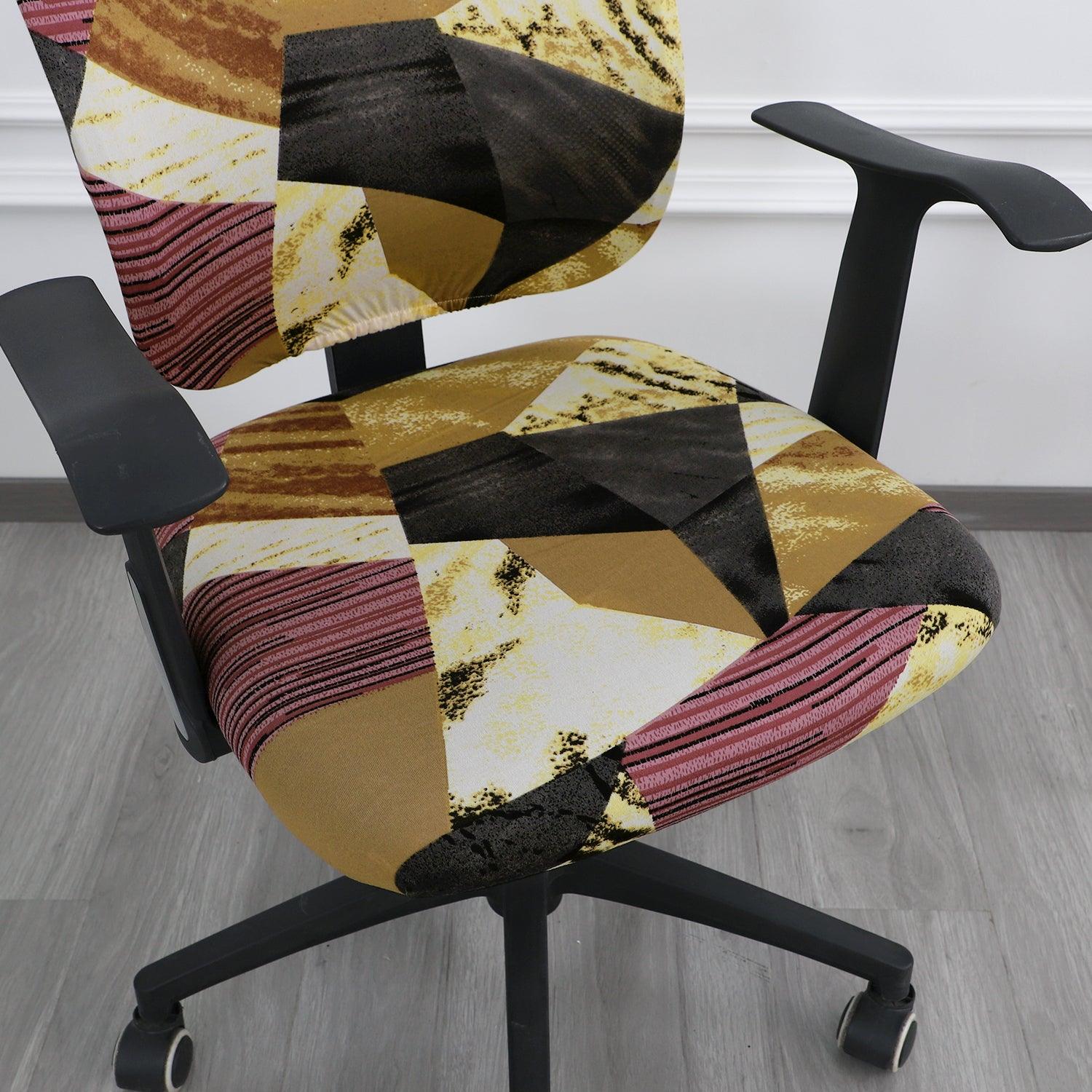 HOKIPO 140gsm Stretchable Office Chair Cover, Wine Abstract Geometry - HOKIPO | Har Ghar ka Humsafar