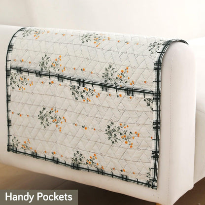 HOKIPO 2 Pcs Printed Quilted Sofa Armrest Cover, Light Green Ash Gypsy Flower - HOKIPO | Har Ghar ka Humsafar