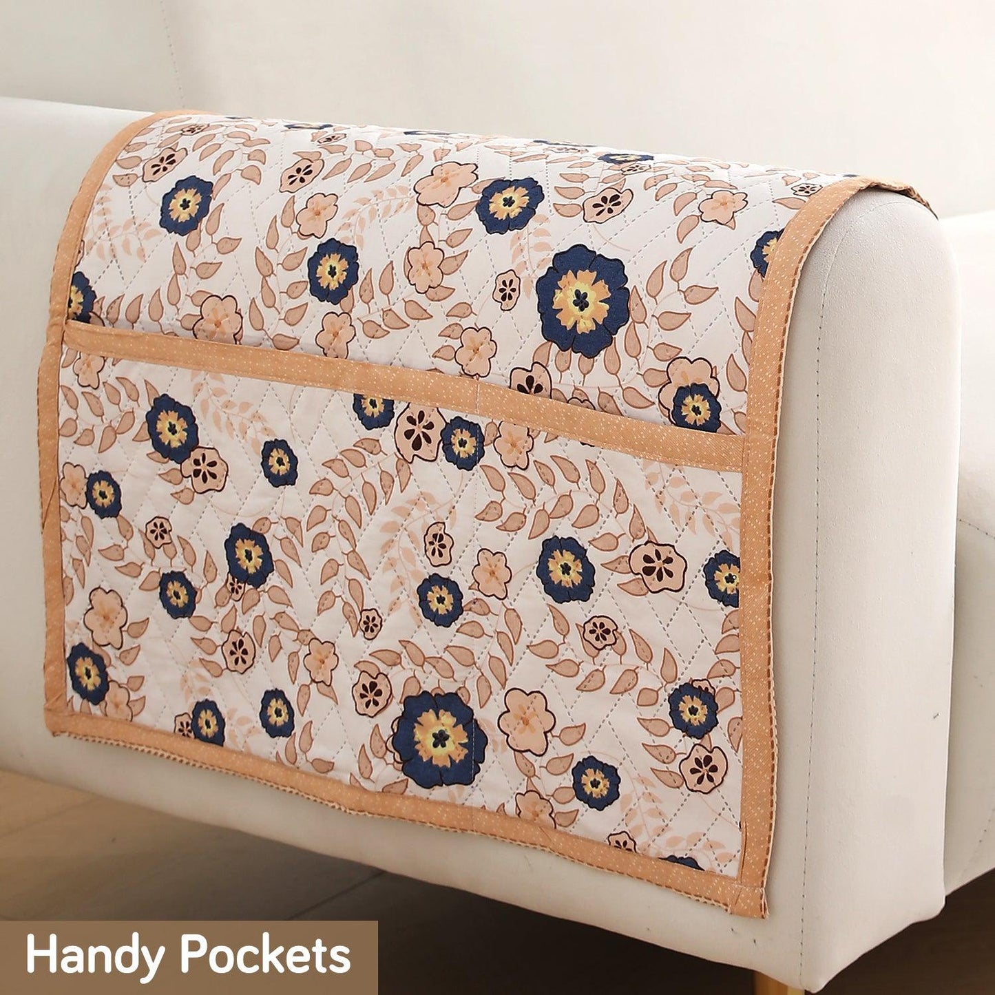 HOKIPO 2 Pcs Printed Quilted Sofa Armrest Cover, Light Peach Candytuft - HOKIPO | Har Ghar ka Humsafar