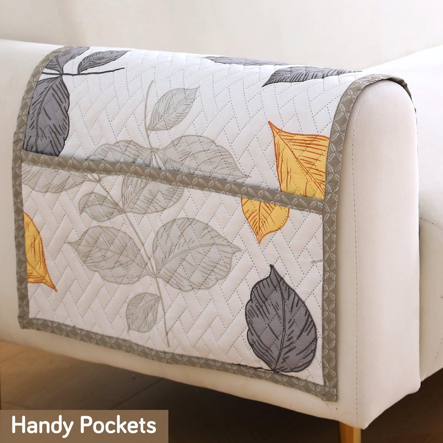 HOKIPO 2 Pcs Printed Quilted Sofa Armrest Cover, Multicolor Leaves - HOKIPO | Har Ghar ka Humsafar