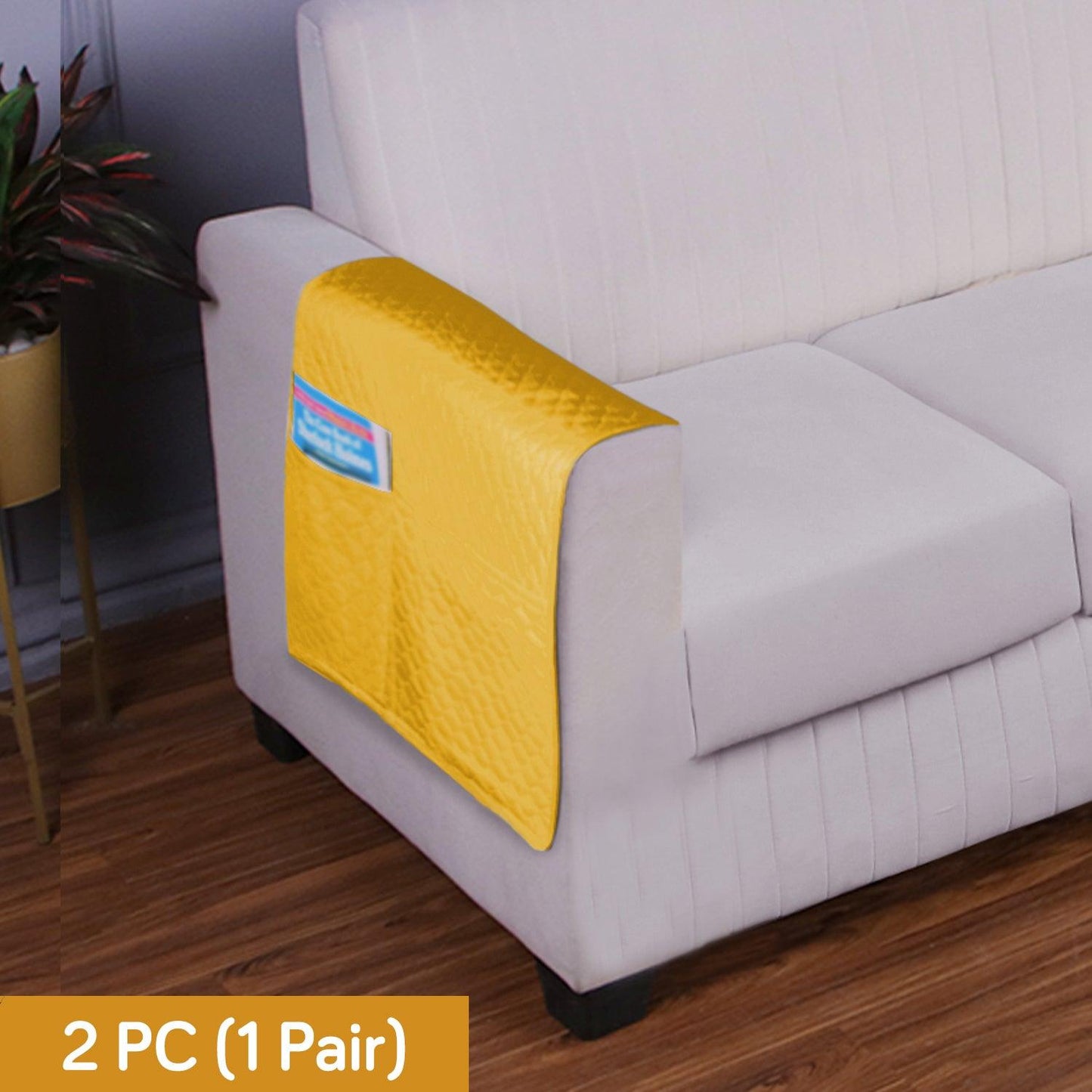 HOKIPO 2 Pcs Quilted Sofa Armrest Cover, Yellow - HOKIPO | Har Ghar ka Humsafar