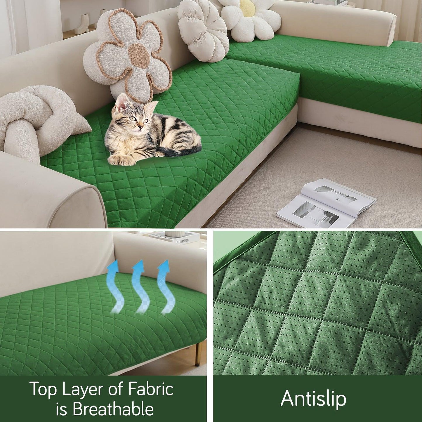 HOKIPO 3+2 L - Shape Sofa Mat - Waterproof, Anti - Slip, Quick Dry, Green - HOKIPO | Har Ghar ka Humsafar