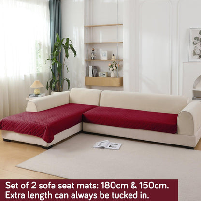 HOKIPO 3+2 L - Shape Sofa Mat - Waterproof, Anti - Slip, Quick Dry, Maroon - HOKIPO | Har Ghar ka Humsafar