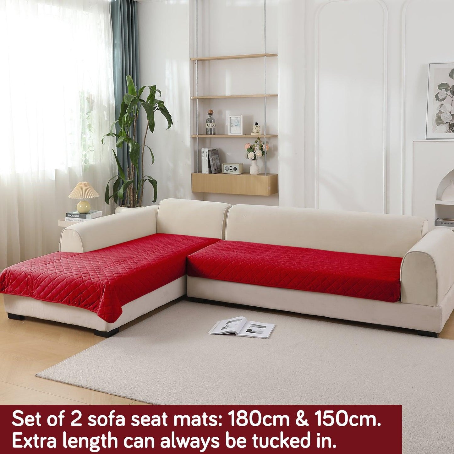 HOKIPO 3+2 L - Shape Sofa Mat - Waterproof, Anti - Slip, Quick Dry, Red - HOKIPO | Har Ghar ka Humsafar