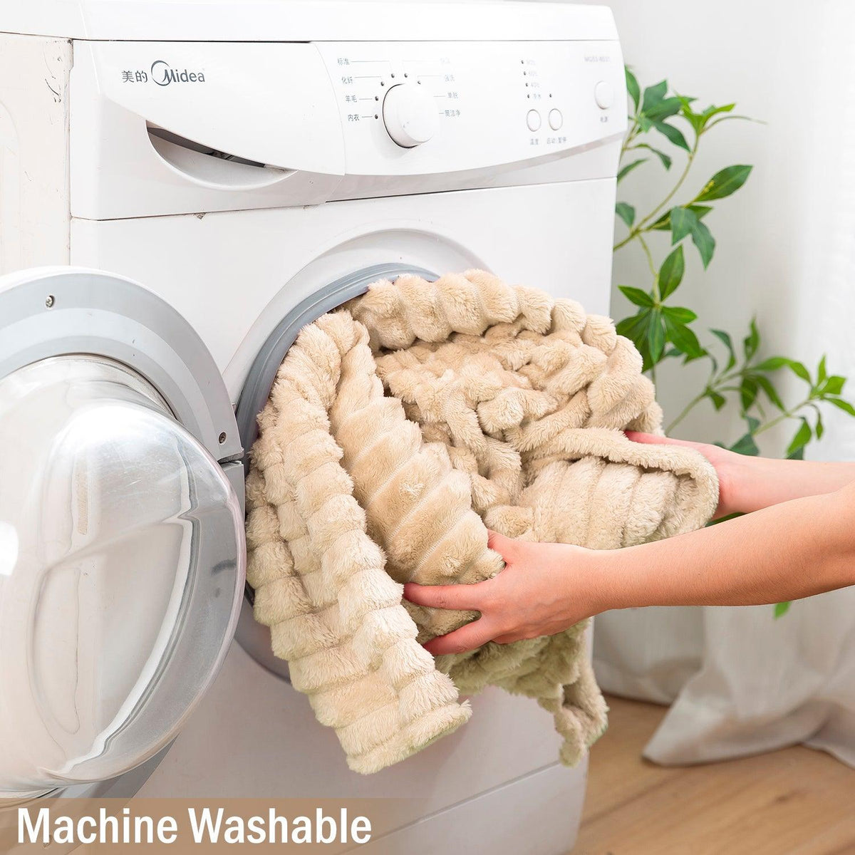 Beige colour striped Pattern machine washable AC Blanket | HOKIPO