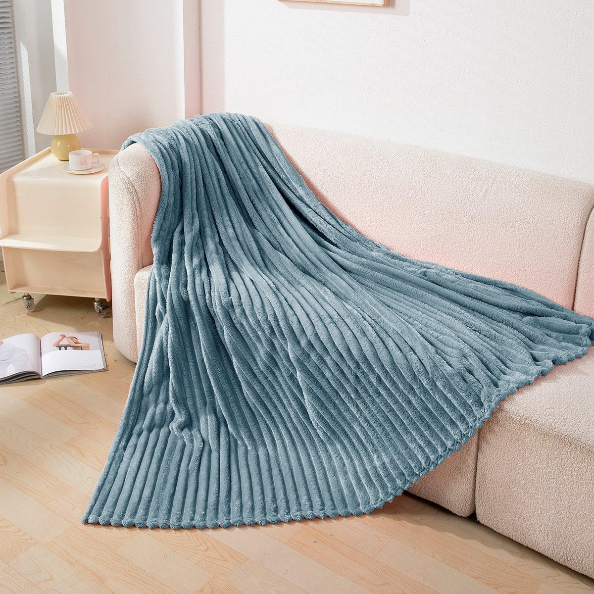 Buy Bluish Grey Striped AC Blanket | HOKIPO