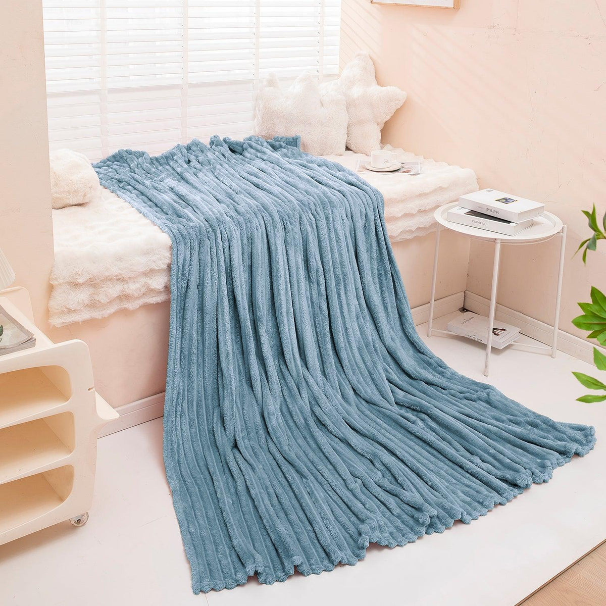 Buy Bluish Grey Striped Luxury Blanket | HOKIPO