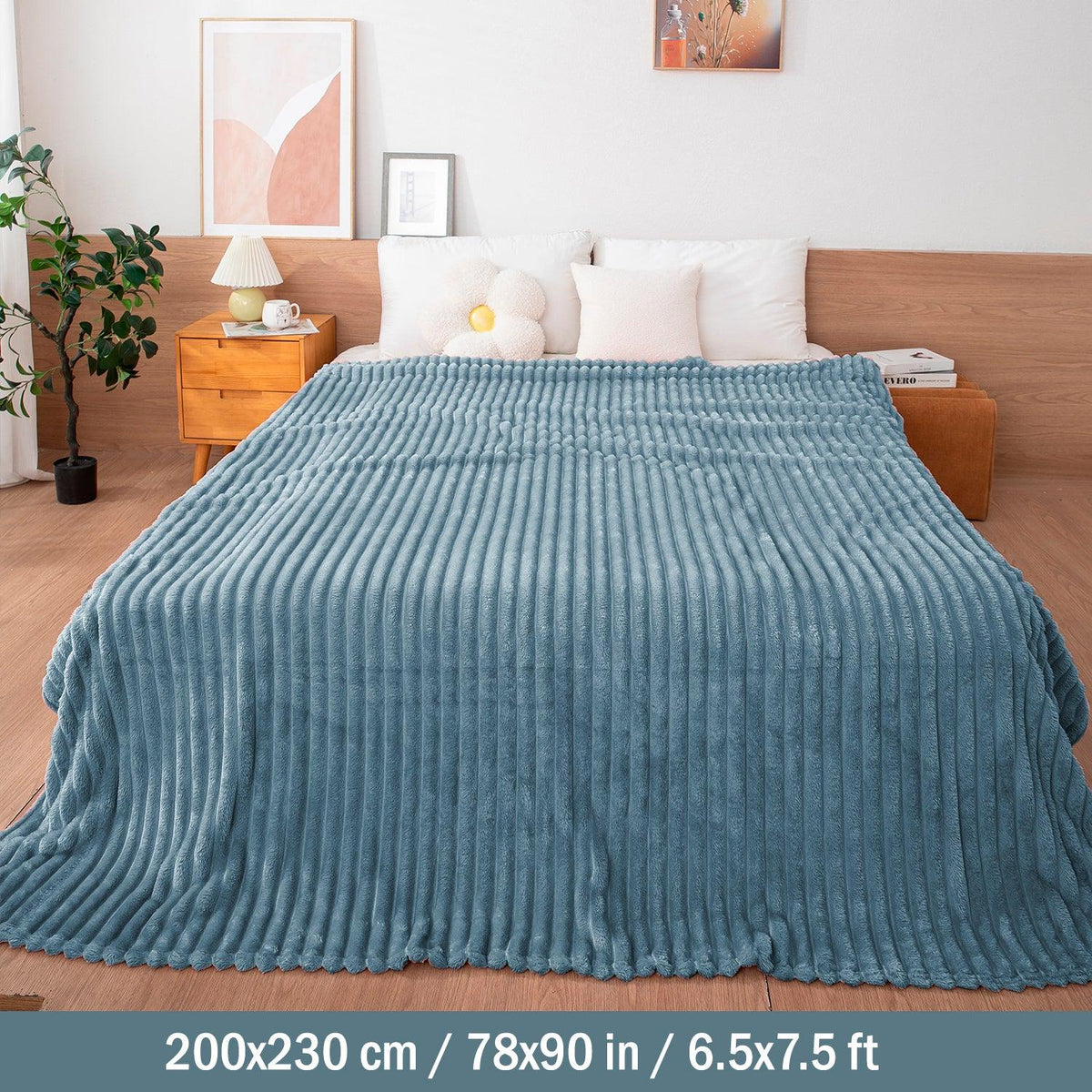 Buy Bluish Grey Striped AC Blanket Double Bed | HOKIPO

