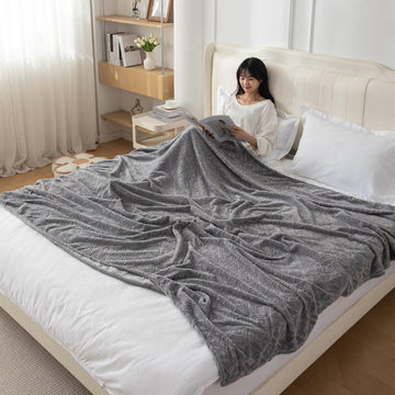 HOKIPO grey colour AC blanket double bed queen size soft fleece blanket lifestyle bedroom use