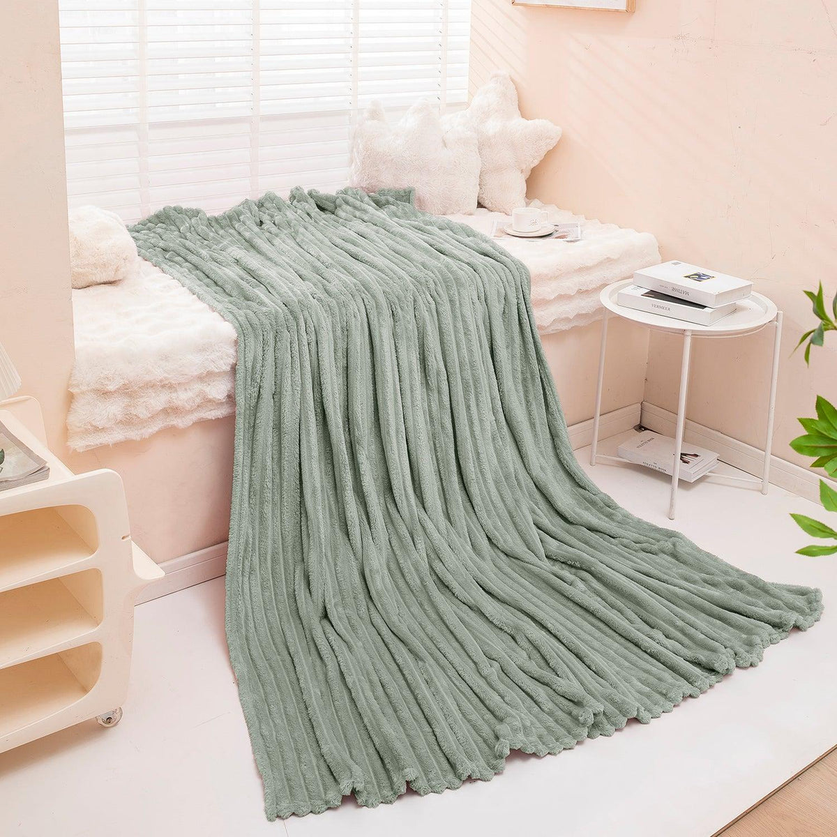Buy Moss Green Striped Warm AC Blanket | HOKIPO