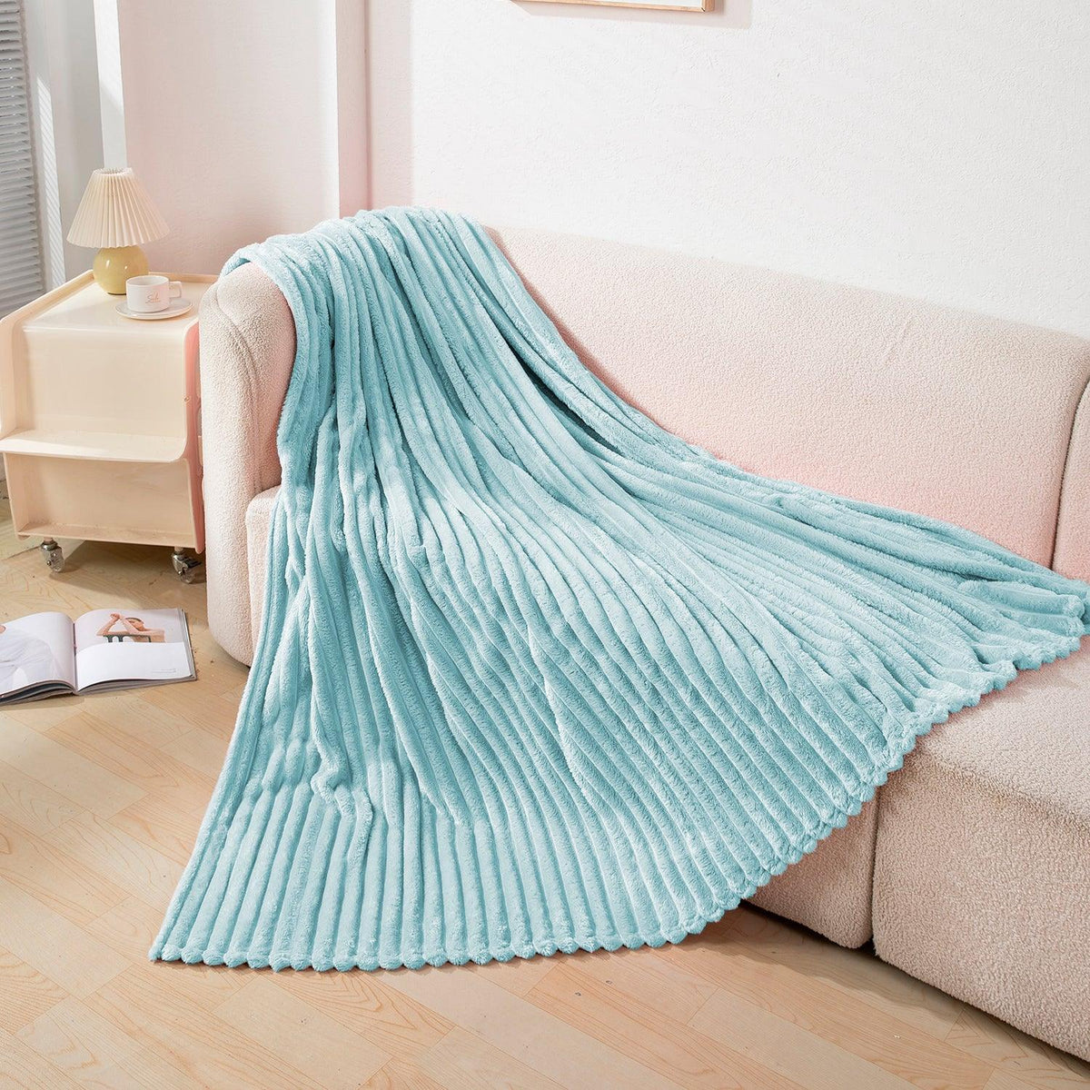Buy Sky blue fleece blanket for sofa soft lightweight AC blanket HOKIPO home decor use