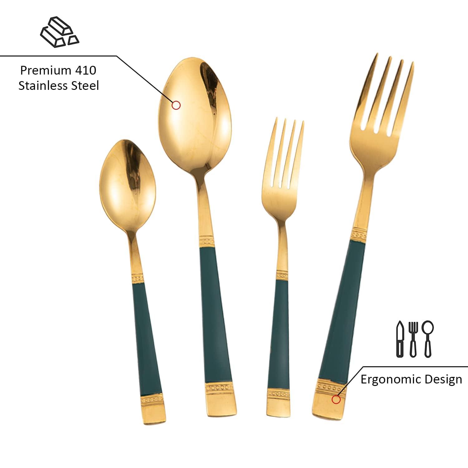 HOKIPO Cutlery Set of 18 / 24 Pcs Stainless Steel Flatware Set, Mirror Finish - Gold - HOKIPO | Har Ghar ka Humsafar