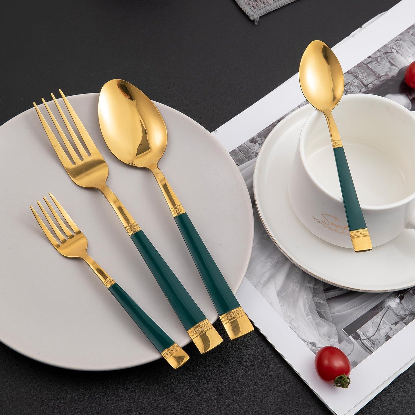 HOKIPO Cutlery Set of 18 / 24 Pcs Stainless Steel Flatware Set, Mirror Finish - Gold - HOKIPO | Har Ghar ka Humsafar