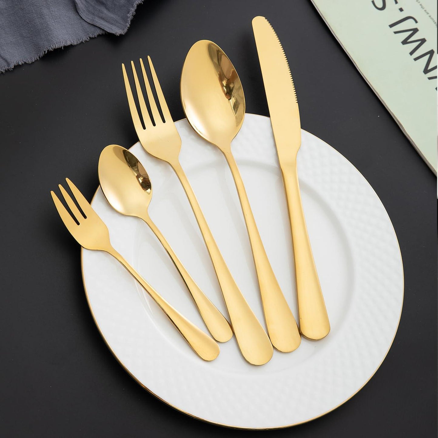 HOKIPO Cutlery Set of 30 Pcs Stainless Steel Flatware Set, Mirror Finish - Gold - HOKIPO | Har Ghar ka Humsafar