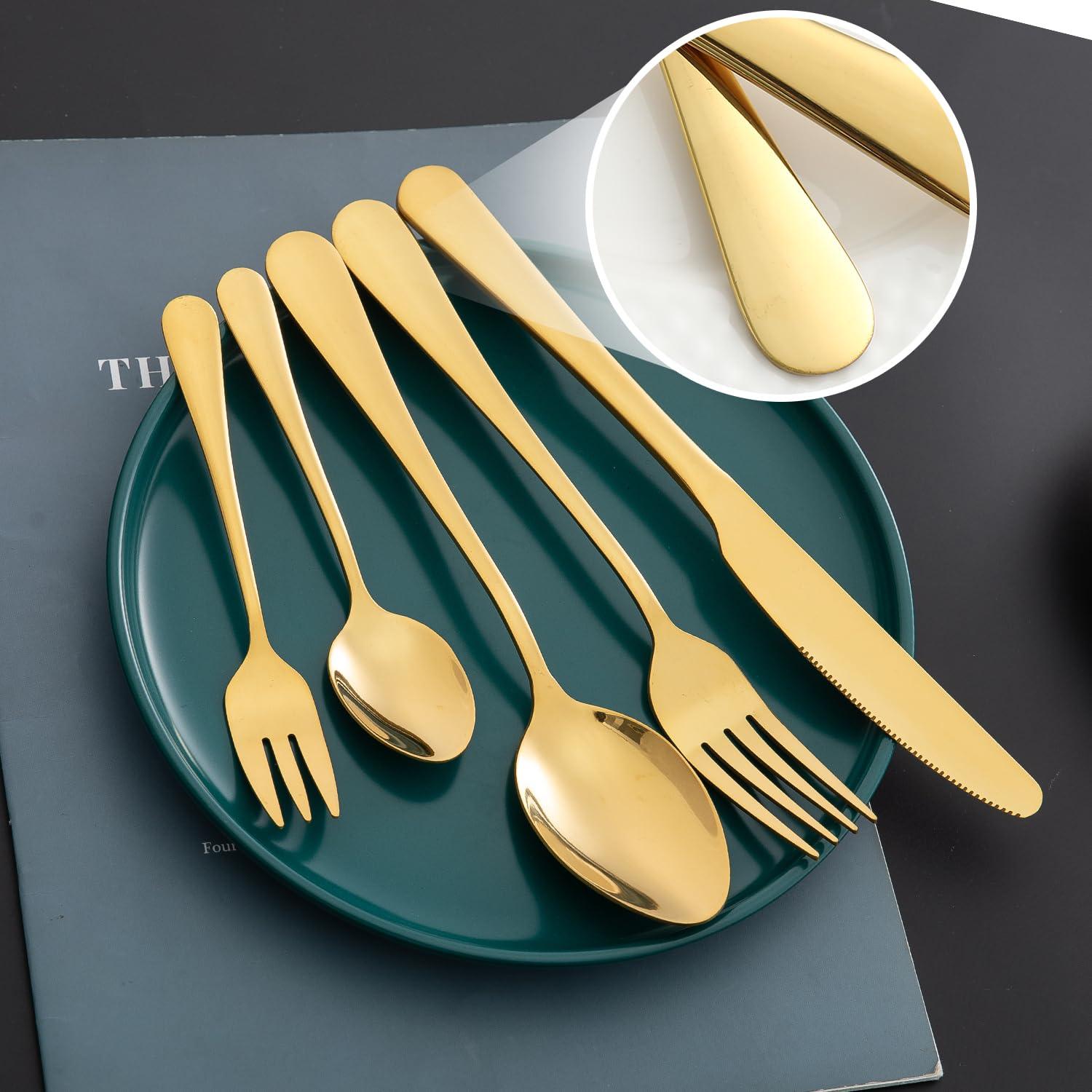 HOKIPO Cutlery Set of 30 Pcs Stainless Steel Flatware Set, Mirror Finish - Gold - HOKIPO | Har Ghar ka Humsafar