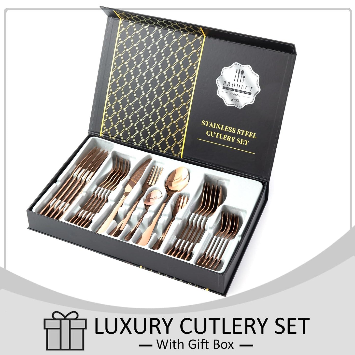 HOKIPO Cutlery Set of 30 Pcs Stainless Steel Flatware Set, Mirror Finish - Rose Gold - HOKIPO | Har Ghar ka Humsafar