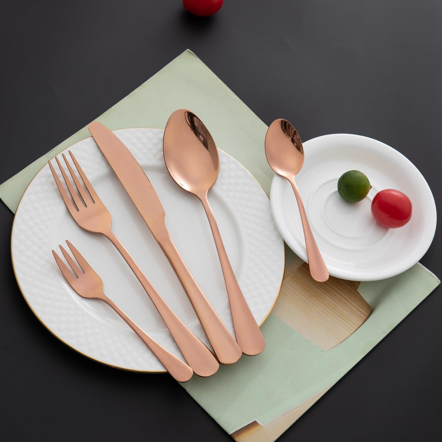 HOKIPO Cutlery Set of 30 Pcs Stainless Steel Flatware Set, Mirror Finish - Rose Gold - HOKIPO | Har Ghar ka Humsafar