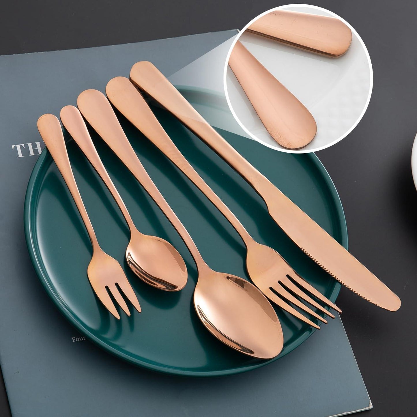 HOKIPO Cutlery Set of 30 Pcs Stainless Steel Flatware Set, Mirror Finish - Rose Gold - HOKIPO | Har Ghar ka Humsafar