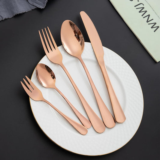 HOKIPO Cutlery Set of 30 Pcs Stainless Steel Flatware Set, Mirror Finish - Rose Gold - HOKIPO | Har Ghar ka Humsafar