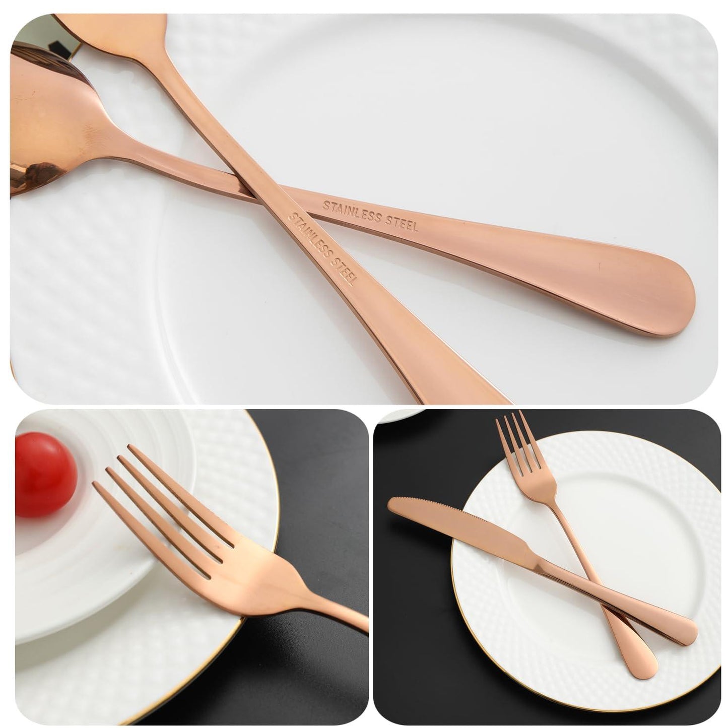 HOKIPO Cutlery Set of 30 Pcs Stainless Steel Flatware Set, Mirror Finish - Rose Gold - HOKIPO | Har Ghar ka Humsafar