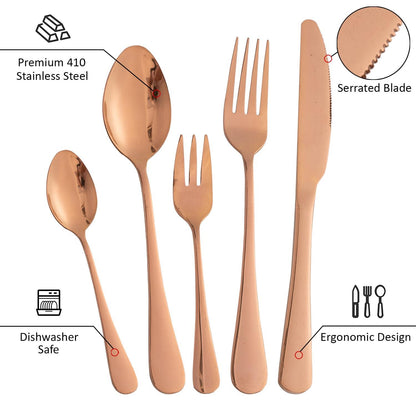 HOKIPO Cutlery Set of 30 Pcs Stainless Steel Flatware Set, Mirror Finish - Rose Gold - HOKIPO | Har Ghar ka Humsafar