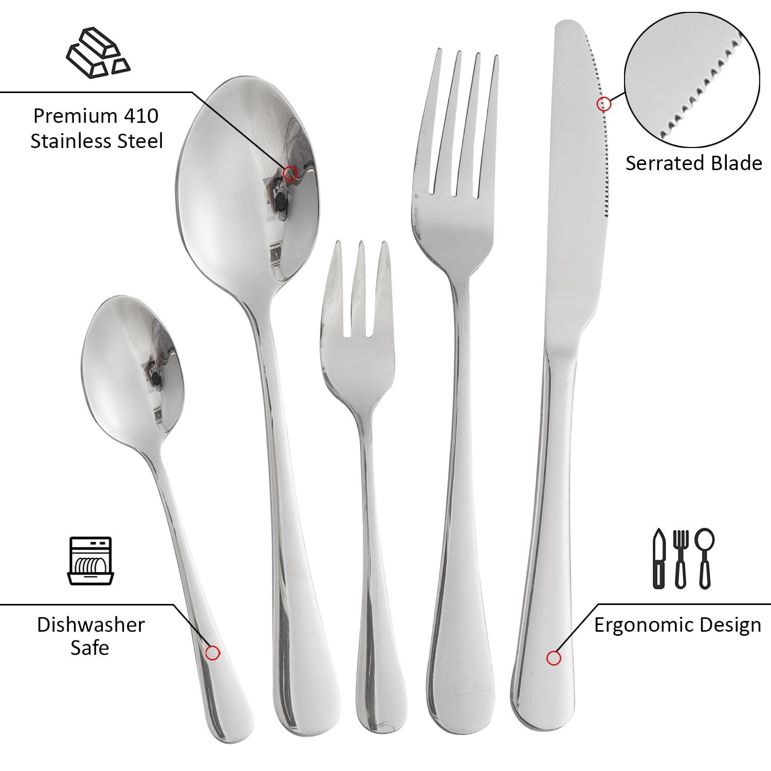 HOKIPO Cutlery Set of 30 Pcs Stainless Steel Flatware Set, Mirror Finish - Silverware - HOKIPO | Har Ghar ka Humsafar