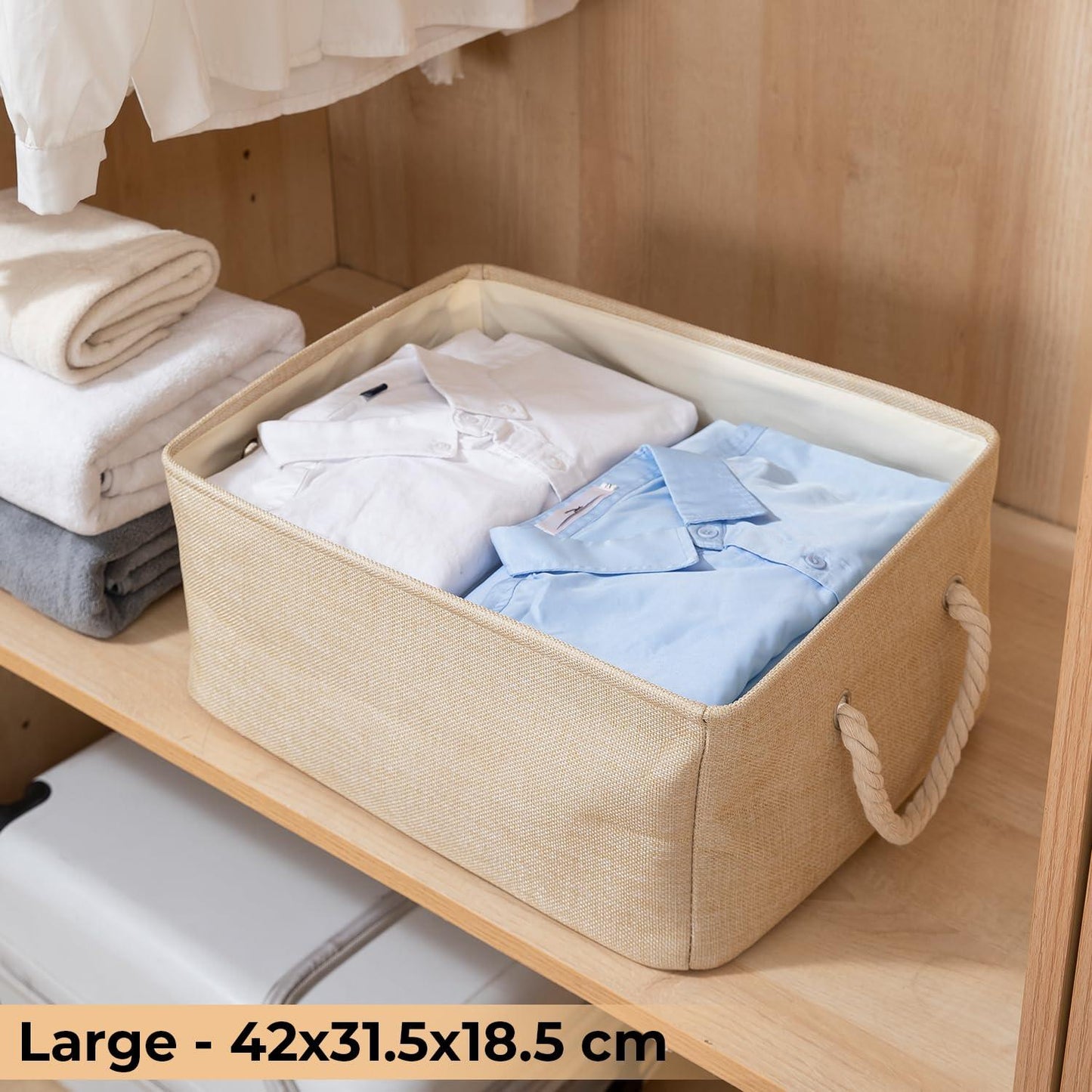 HOKIPO Eco - Friendly Foldable Baskets for Storage Pack of 2, Beige - HOKIPO | Har Ghar ka Humsafar
