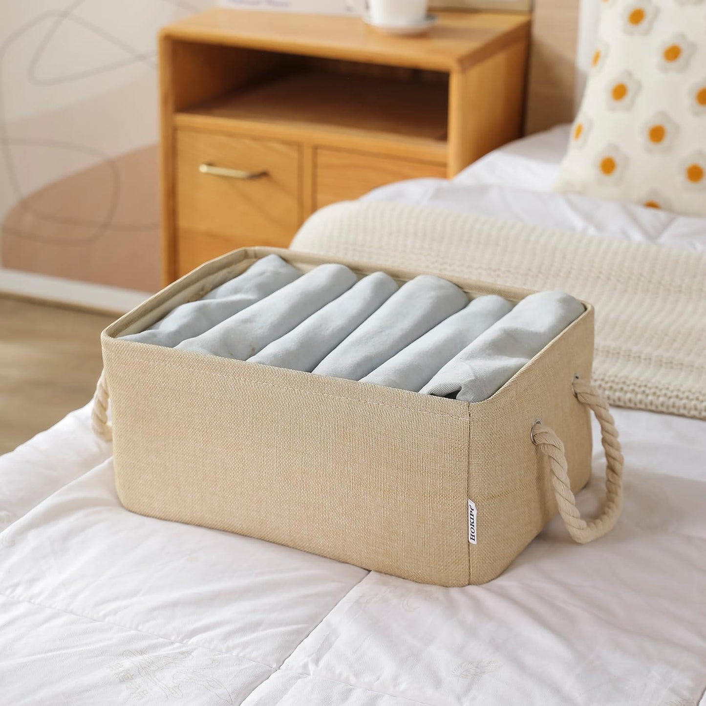 HOKIPO Eco - Friendly Foldable Baskets for Storage Pack of 2, Beige - HOKIPO | Har Ghar ka Humsafar