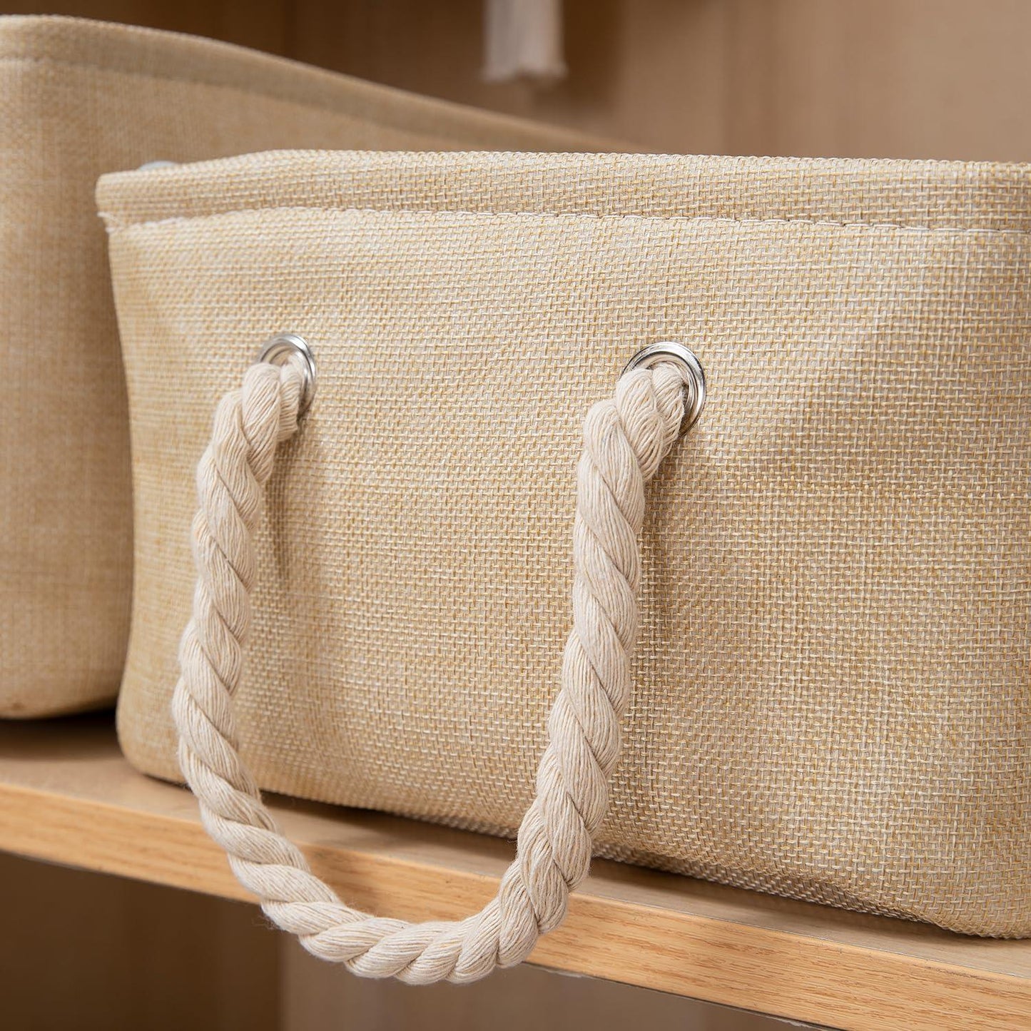 HOKIPO Eco - Friendly Foldable Baskets for Storage Pack of 2, Beige - HOKIPO | Har Ghar ka Humsafar