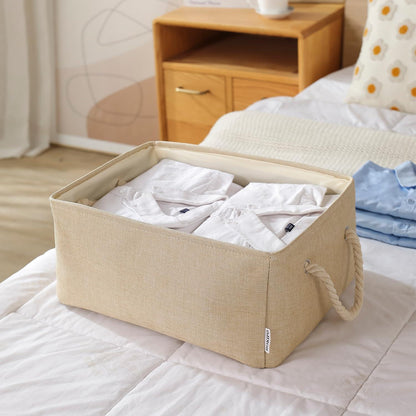 HOKIPO Eco - Friendly Foldable Baskets for Storage Pack of 2, Beige - HOKIPO | Har Ghar ka Humsafar